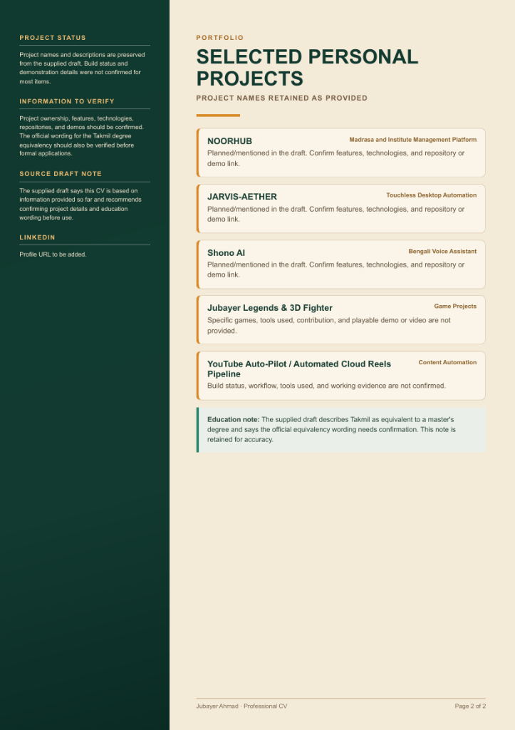 Jubayer Ahmad CV Page 2 — Selected Projects & Portfolio